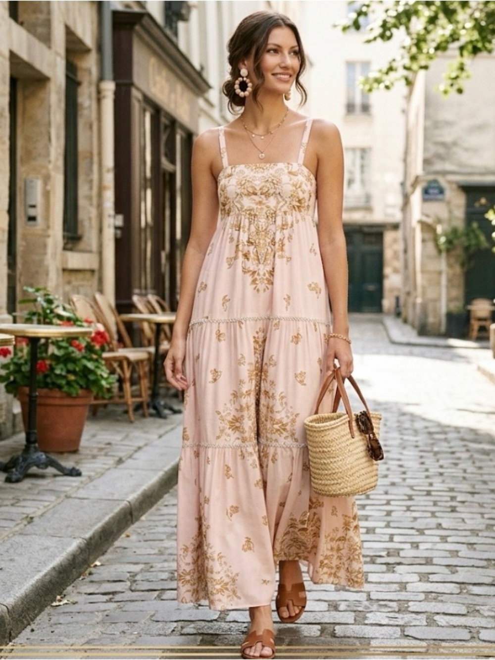 Sachin & Babi Giorno Tiered Floral Linen Blend Maxi Dress Cottagecore Medium - Picture 4 of 16